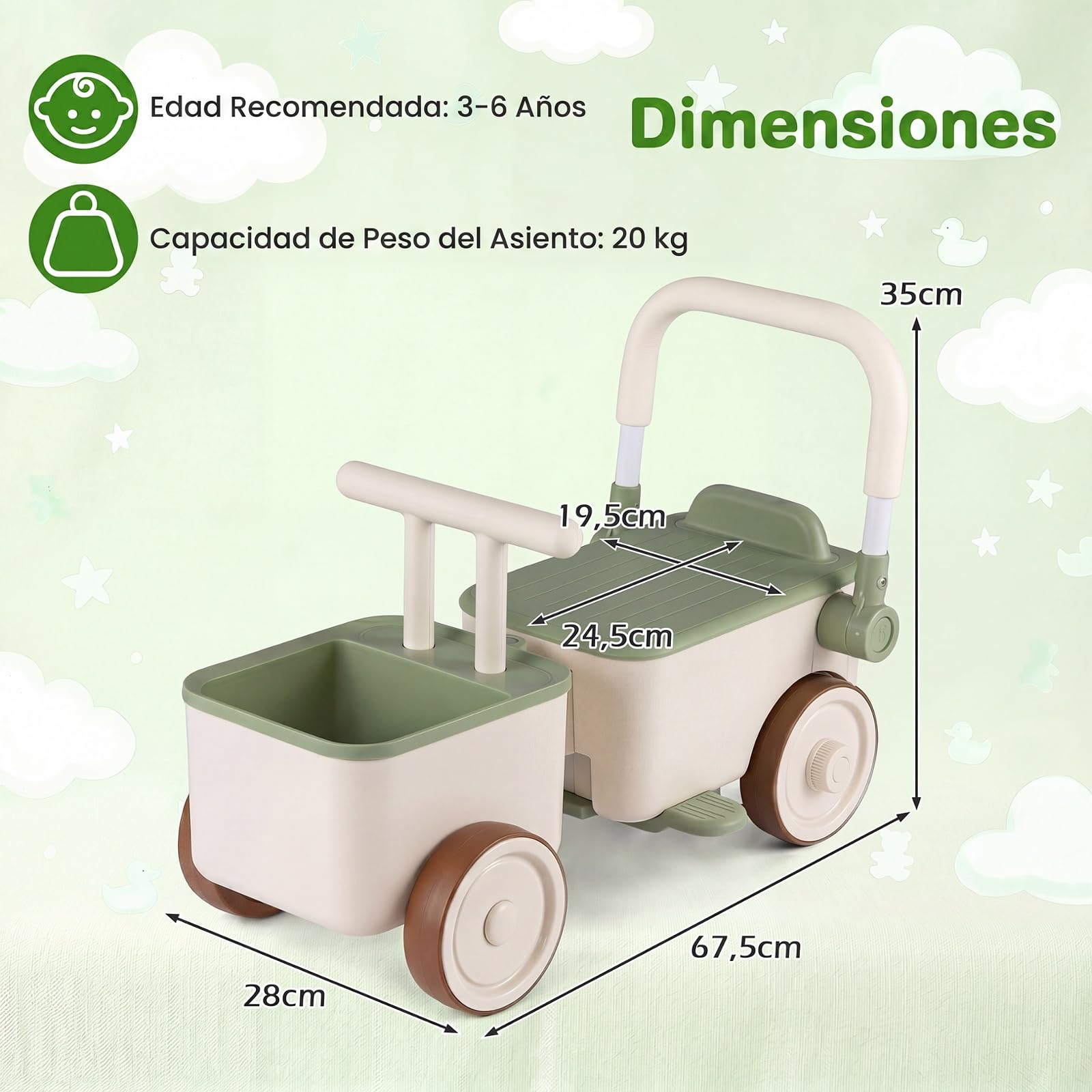 COSTWAY 3 en 1 Correpasillos para Niños, Cochecito de Empuje (Verde)
