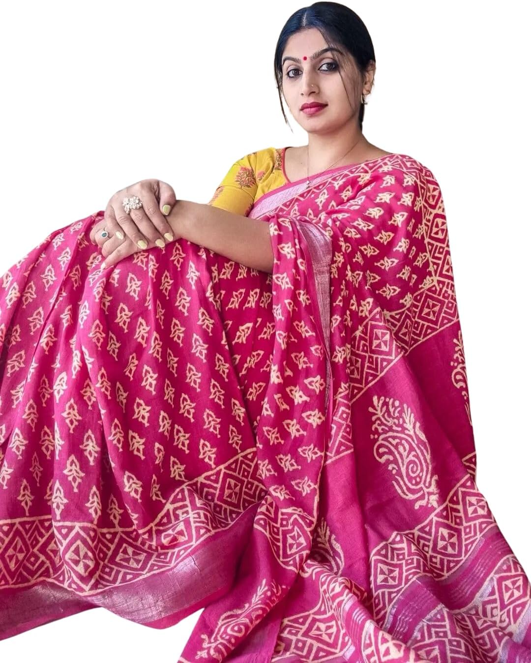 C J Enterprise Women’s Pure Soft Cotton Silk Saree Linen Kalamkari Sarees With Blouse Piece (Sai 220)