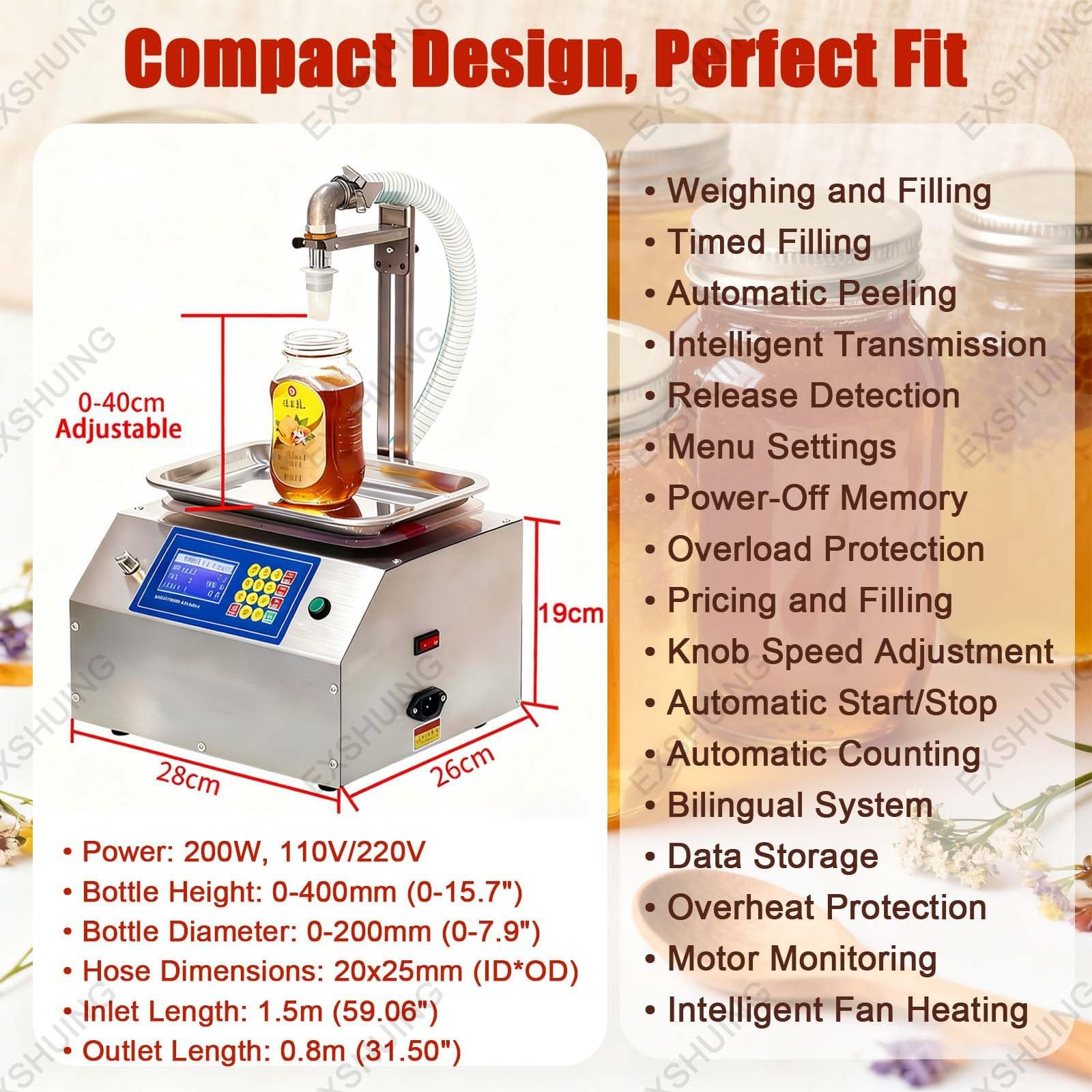 Riempitrice automatica per liquidi, riempitrice professionale per liquidi viscosi Con tubo di ingresso da 1,5 m (59") e controllo digitale,prodotti chimici, colla, salsa(Plastic pump)