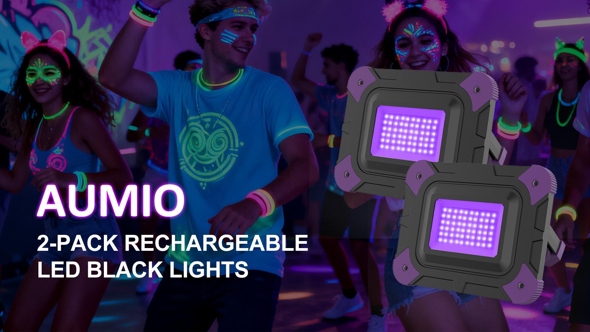 Image of Rechargeable LED Black Light, Battery Powered Blacklight, Cordless Ultraviolet Flood Light, Waterproof Black Lights for Outdoor Glow Party, Body Paint, Fluorescent Poster, Night Fishing,Stage Lighting