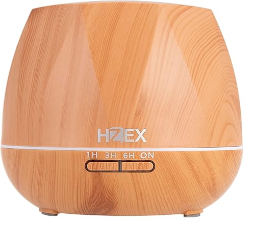 Difusor y humidificador de aceites esenciales de aromaterapia  Depósito de agua de 17.6 fl oz, 7 luces LED y diseño de grano de madera silencioso