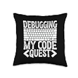 Debugging My Quest Funny Programmer Humor Coding Coder Throw Pillow