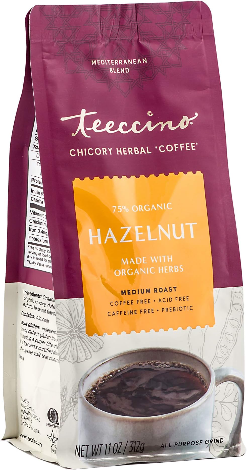 Hazelnut Chicory Herbal Coffee (Caffeine-free, Acid-free,11oz)