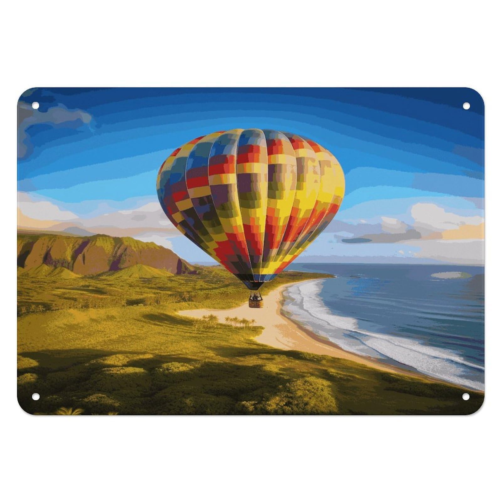 Btcowzrv Style Hawaii Hot Air Balloon Metal Sign, 5.5" X 7.9" Tin Wall Decor, Wall Art Plaques For Home Wedding Decor Room Living Room Decoration
