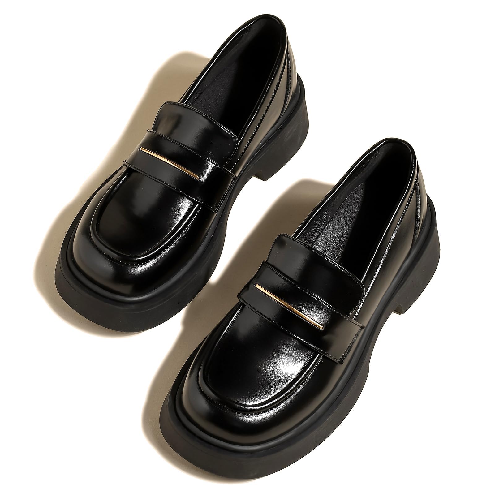 Women's Leather Platform Loafers - Chunky Heel Slip-On Shoes for Business & Casual, Round Toe Comfortable Work Dress Shoes with Cushioned Sole-image-38