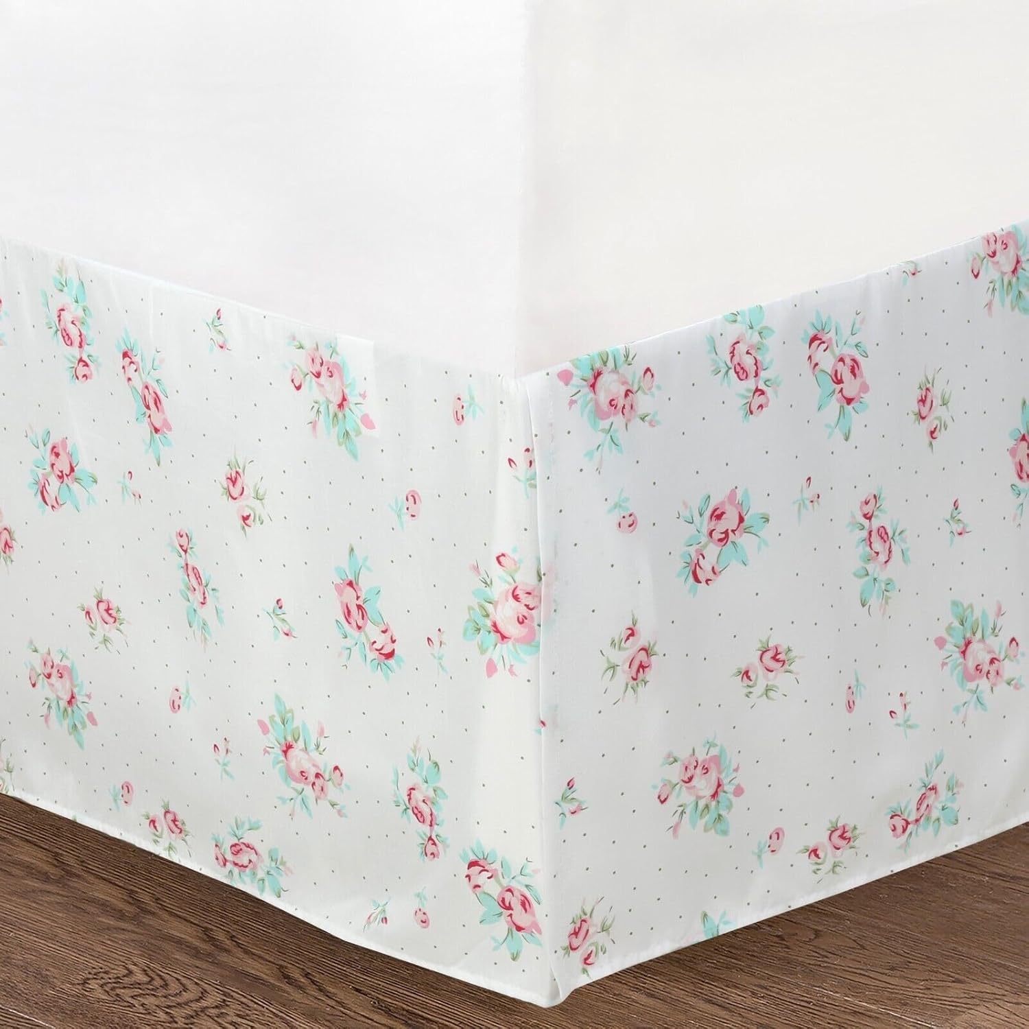 Cozy Line 4 Piece Daybed Cover Set - Pink Garden Bloom Floral Blue Rose Spring Reversible All Season Luxury Bedding with Bedskirt, Pillow Shams