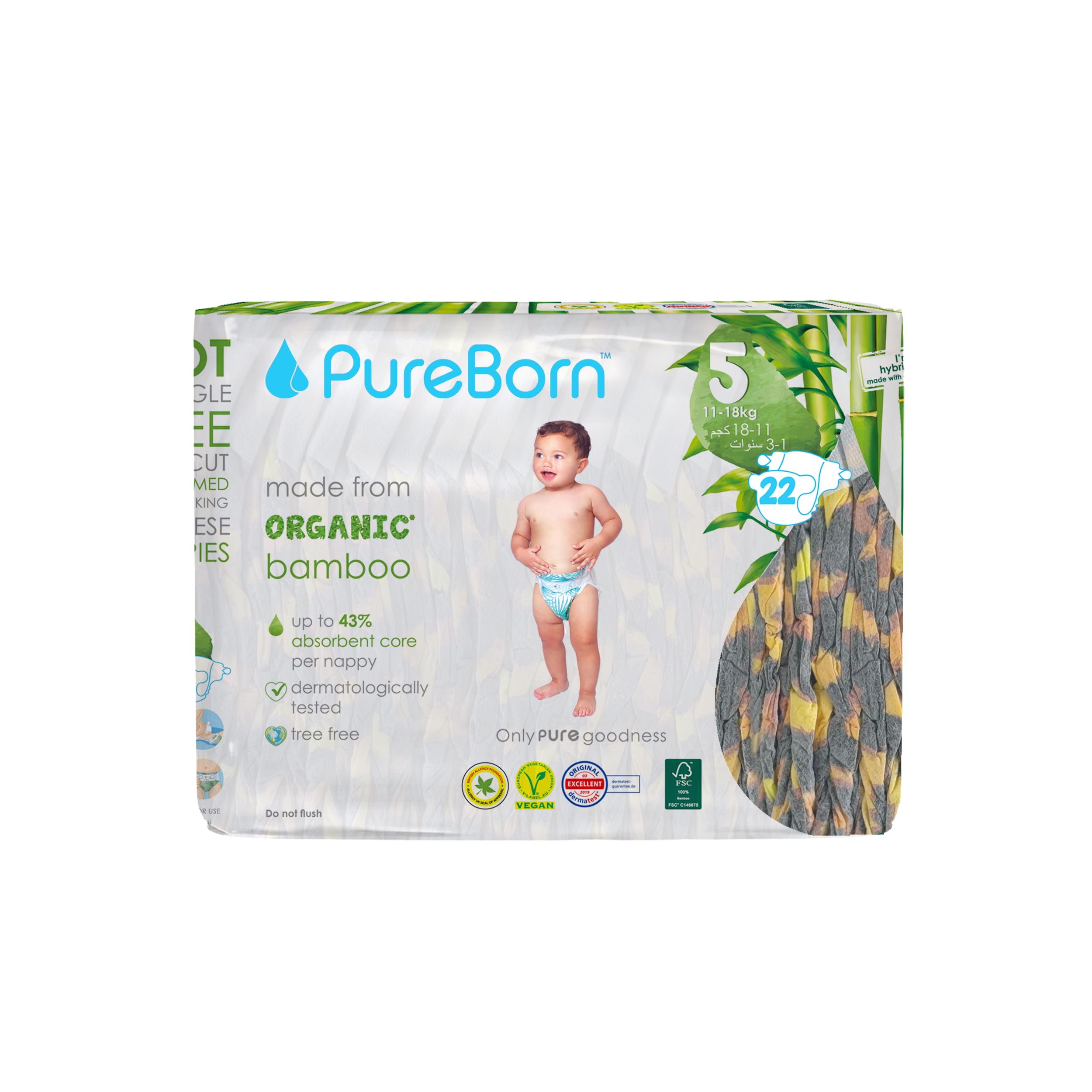 Nappies Pure Organic Bamboo Nappies – Nappies Size 5 Hypoallergenic 22 - Nappies Ultra Soft (11-18 kg) 100% Plant Based Eco Friendly Leopard Print