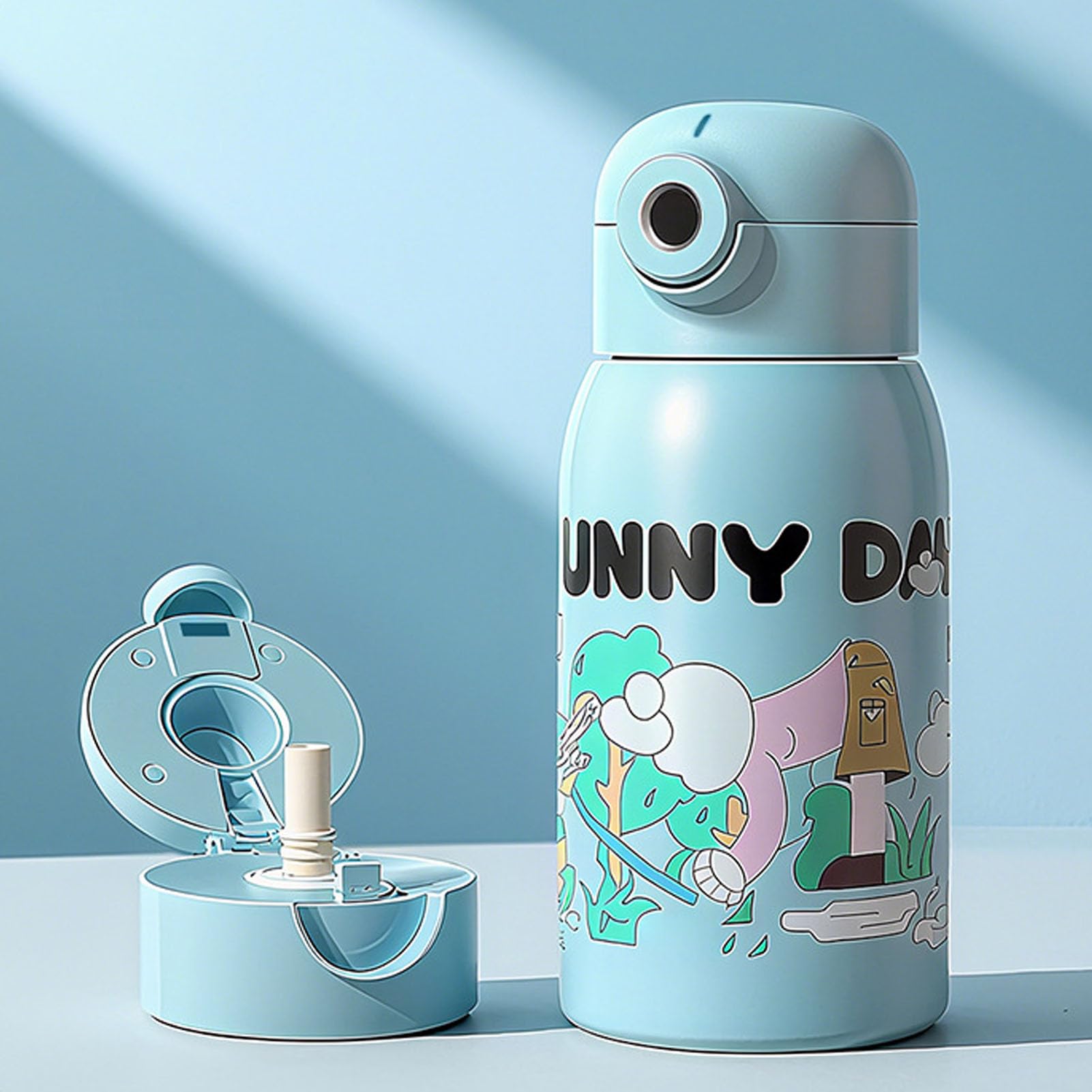 500 Ml Kinder-Wasserflasche, Auslaufsichere, Isolierte Edelstahl-Wasserflasche mit Fingerabdruck-Entriegelung, Niedlicher Cartoon-Kleinkindbecher für Jungen, Mädchen, Sport,