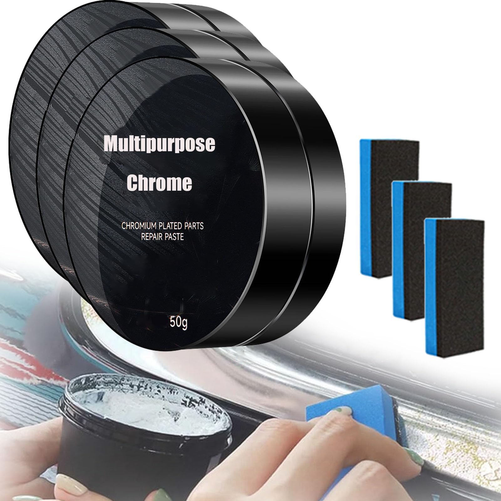 Multipurpose Chrome Plated Parts Repair Paste for Car Scratch Removal - Polishing Wax for Door Handle, Window, Strip - Safe Auto Detailing Supplies