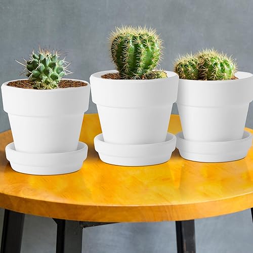 Miniatura 6 de Lallisa 36 macetas pequeñas de terracota de 3 pulgadas con platillos y agujero de drenaje, cerámica blanca pintable, pequeñas macetas de arcilla