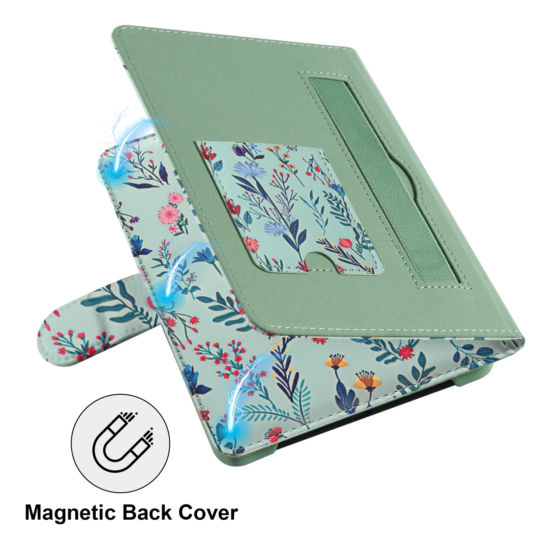 HoYiXi Universel Étui pour 6" Paperwhite /6" Kindle 2025 & 2019 Compatibilité Kobo/Voyaga/Pocketbook/Tolino eReader,Étui de Protection pour eReader 6 Pouce avec Porte-Cartes Intégré,Fleur 1