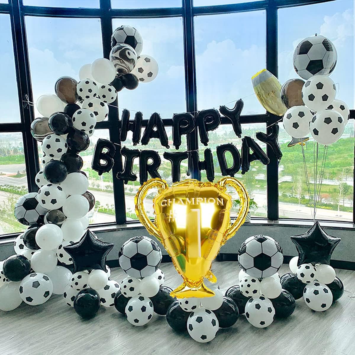 Soccer Party Balloons Set, 7pcs Championship Trophy Balloon and Soccer Foil Balloons for Birthday Baby Shower Wedding Anniversary Soccer Themed Party Decoration image 4