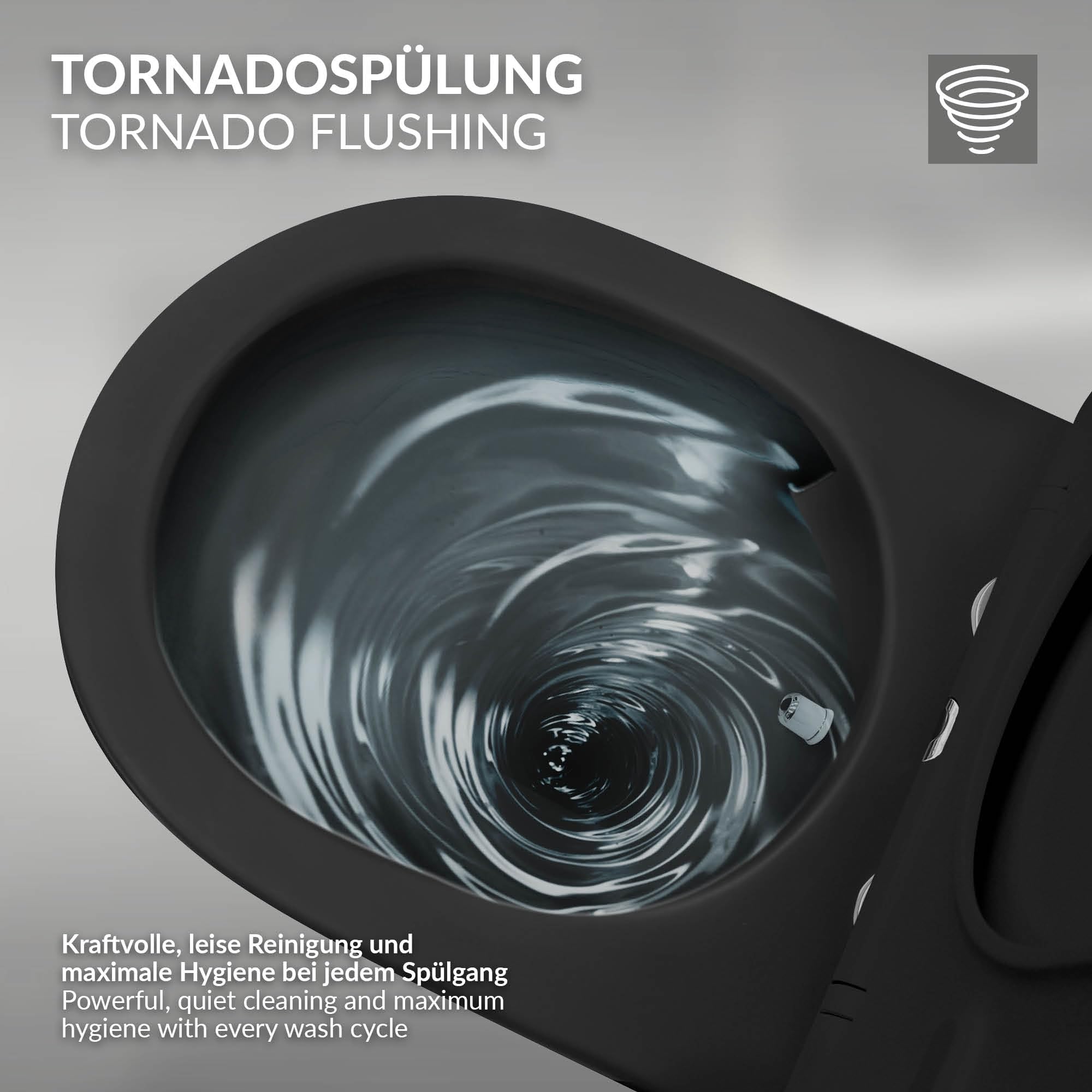 LuxeBath WC Suspendido con Función Bidé Negro de Cerámica, Inodoro Colgante 54cm Largo con Cierre Suave Descarga Profunda de Tornado para Baño, Wáter con Asiento Extraíble y Tapa Brillante Softclose