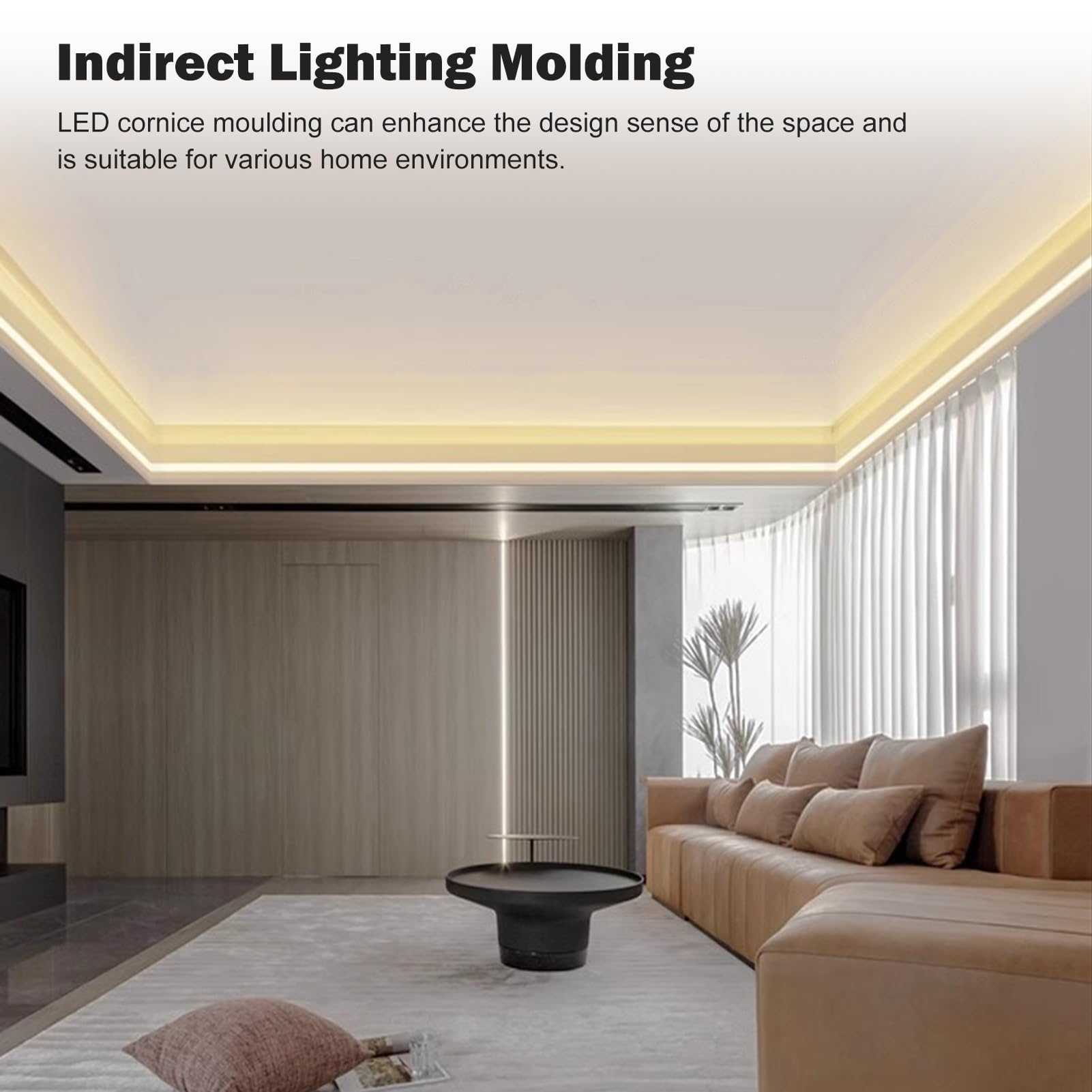 Perfil decorativo de canal de iluminación LED para pared y techo, cubierta difusora de aluminio montada en superficie para un ambiente mejorado
