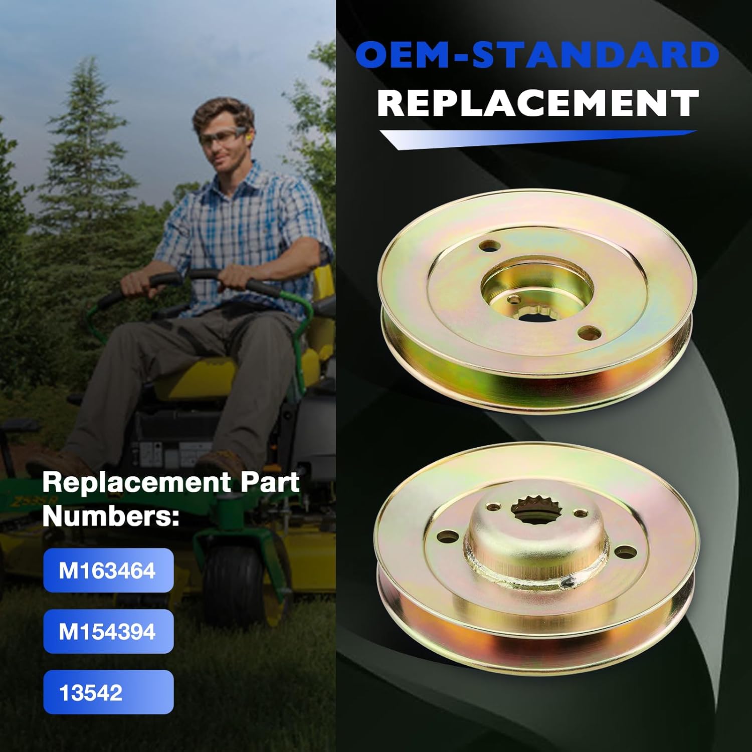 M163464 Deck Spindle Pulley 3 pcs, Compatible with John Deere Z425 Z435 Z445 EZtrak Zero Turn Mowers, Rotary 13542 M154394 Blade Drive Pulley Round 4.9" OD