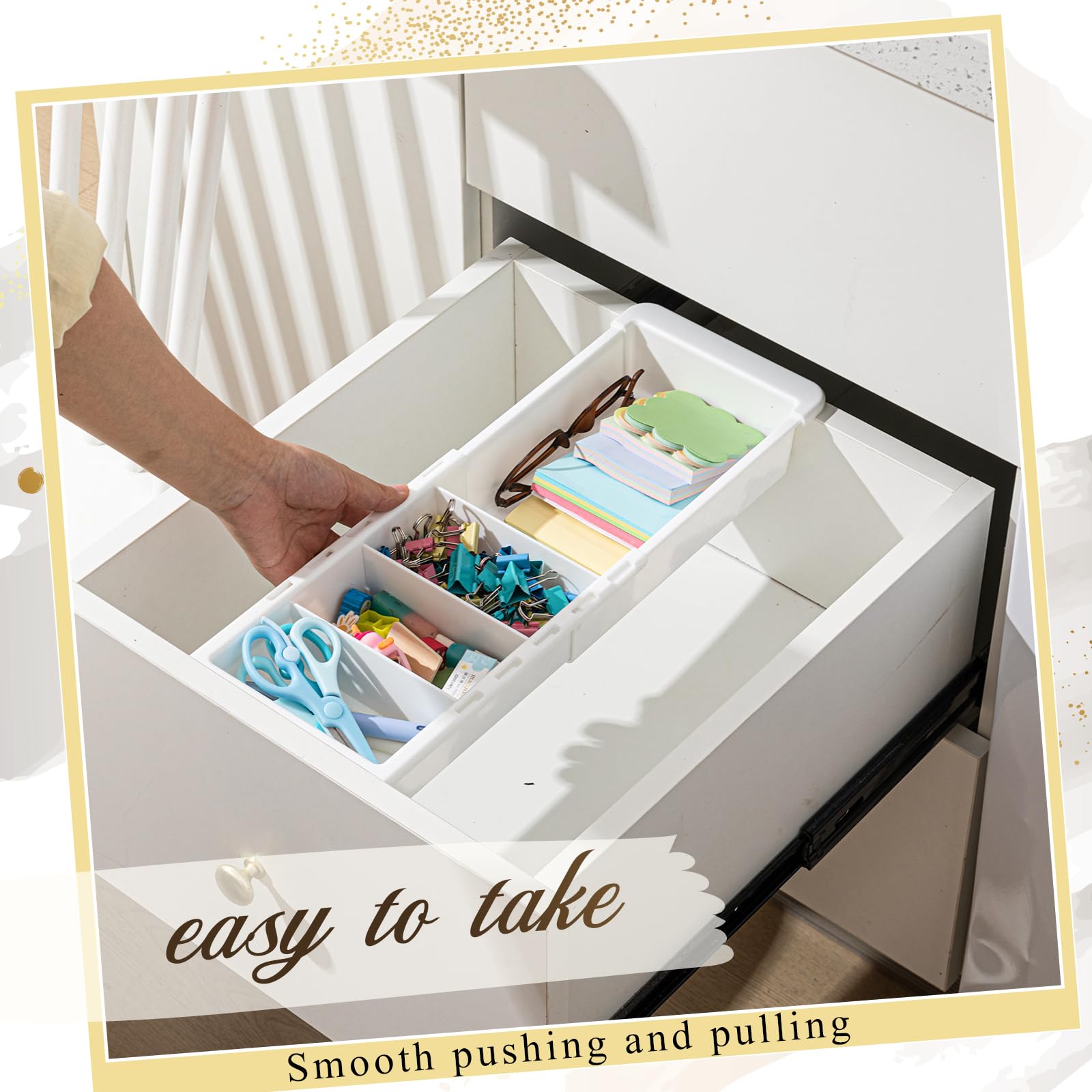 4 contenitori espandibili per cassetti, regolabili, profondi, da appendere, vassoi espandibili da 20 a 46 cm, divisori in plastica per ufficio, bagno, camera da letto, cucina, scrivania