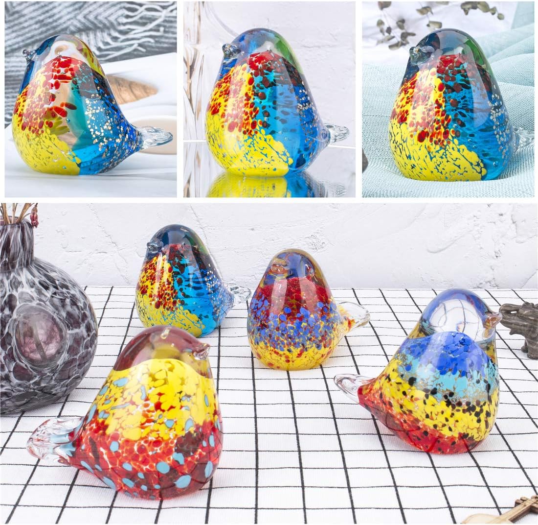 QFkris 3.5" Blown Glass Bird Figurine Handmade Art Glass Bird Crystal Paper Weight Christmas Birthday Gift Home Table Ornament Decor (N004) - Image 7