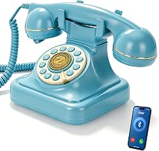 Bluetooth Landline Phone, Retro Phone with Speakerphone, Blue | USB rechargeable power, easy pairing, classic handset feel, clear calls, music playback, for bedrooms, offices and counters