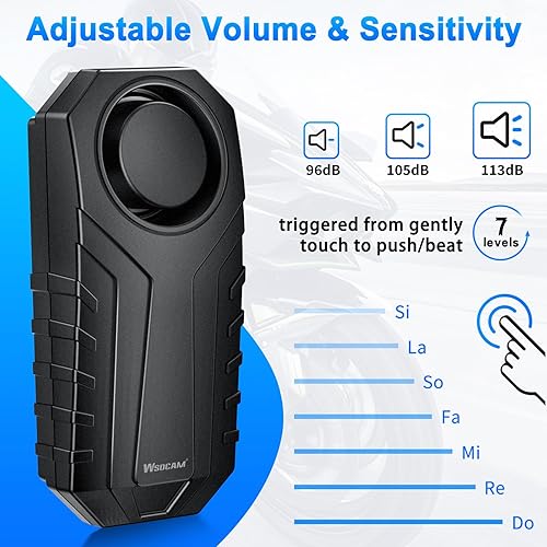 Miniatura 3 de WSDCAM Sistema de alarma con sensor de vibración antirrobo de 113 dB para bicicleta eléctrica, motocicleta, golf, coche, remolque, buzón, puerta de