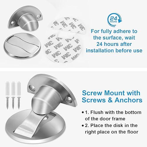 Vista 24 de Topes magnéticos para puerta, topes magnéticos para puerta de montaje en piso, cierre magnético de acero inoxidable, topes de puerta negros