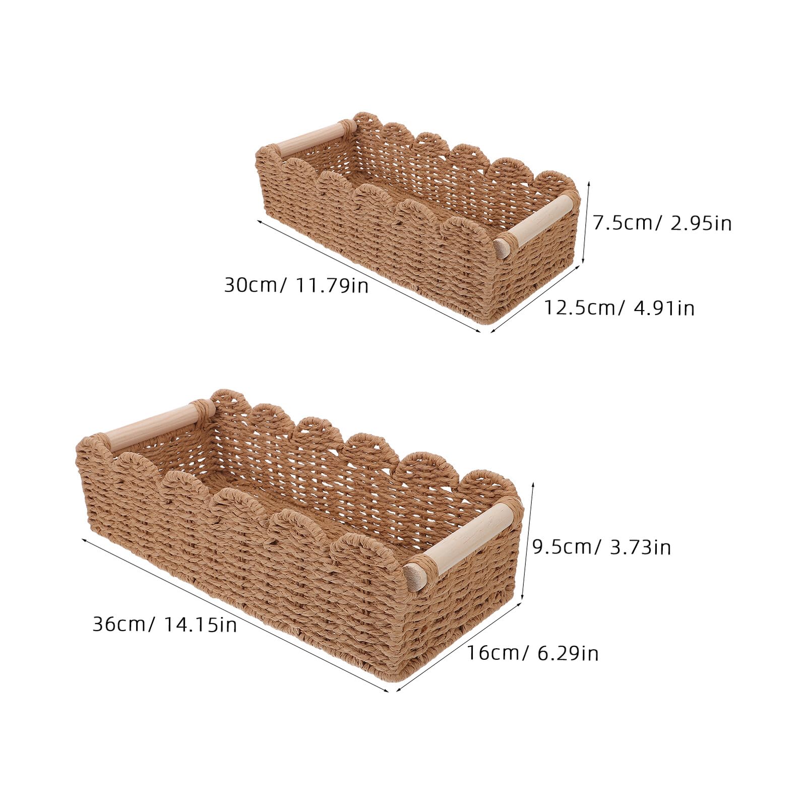 Cesta de Almacenamiento para Papel Higiénico con Borde Festoneado y Asas de Madera, Cesta Grande y Pequeña de Cuerda de Papel Tejida, Organizador Decorativo para Baño y Estante, 2