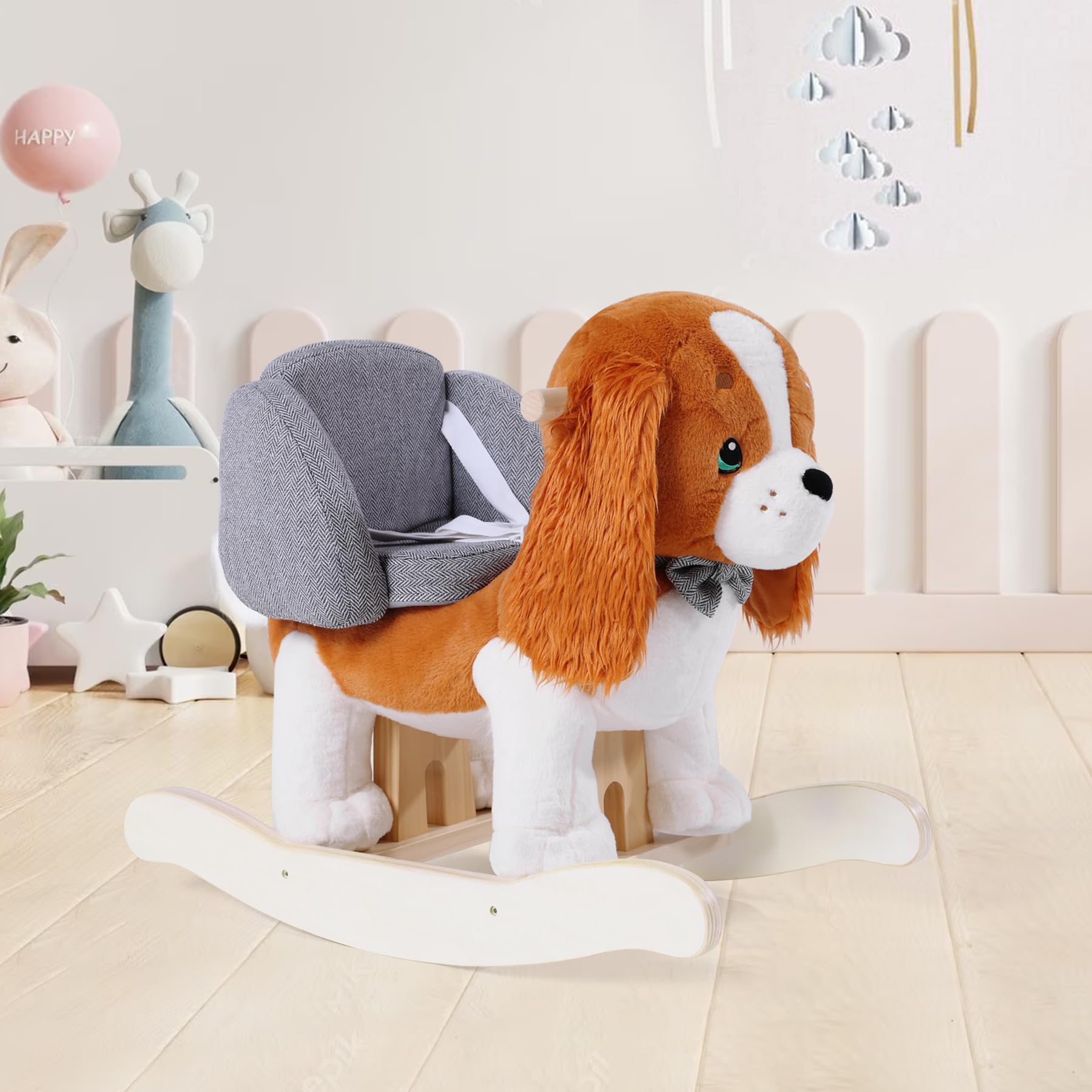 labebe Baby Rocking Horse with Seat Belt for Toddler Ages 1-3, Kids Dog Rocking Horse for 6 Months+ Children Boys/Girls, Infants Ride-on Animal Toy Plush Rocking Chair for Toddler 1 Year Old Gifts