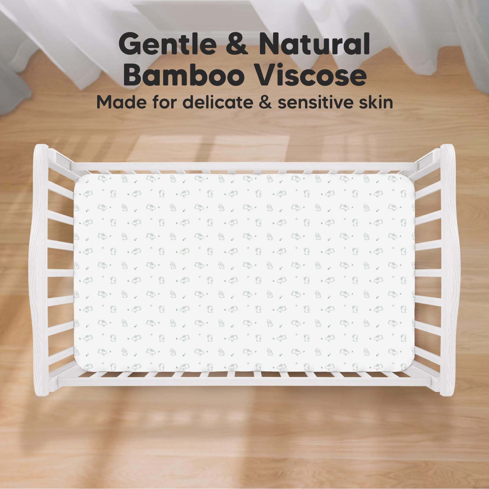 2-Pack Bamboo Viscose Crib Sheets for Boys, Girls - Fitted Crib Sheet, Organic Baby Crib Sheets Neutral, Crib Mattress Sheet, Toddler Bed Sheets,Baby Sheets for Crib,Unisex Crib Fitted Sheet(Bunnies)