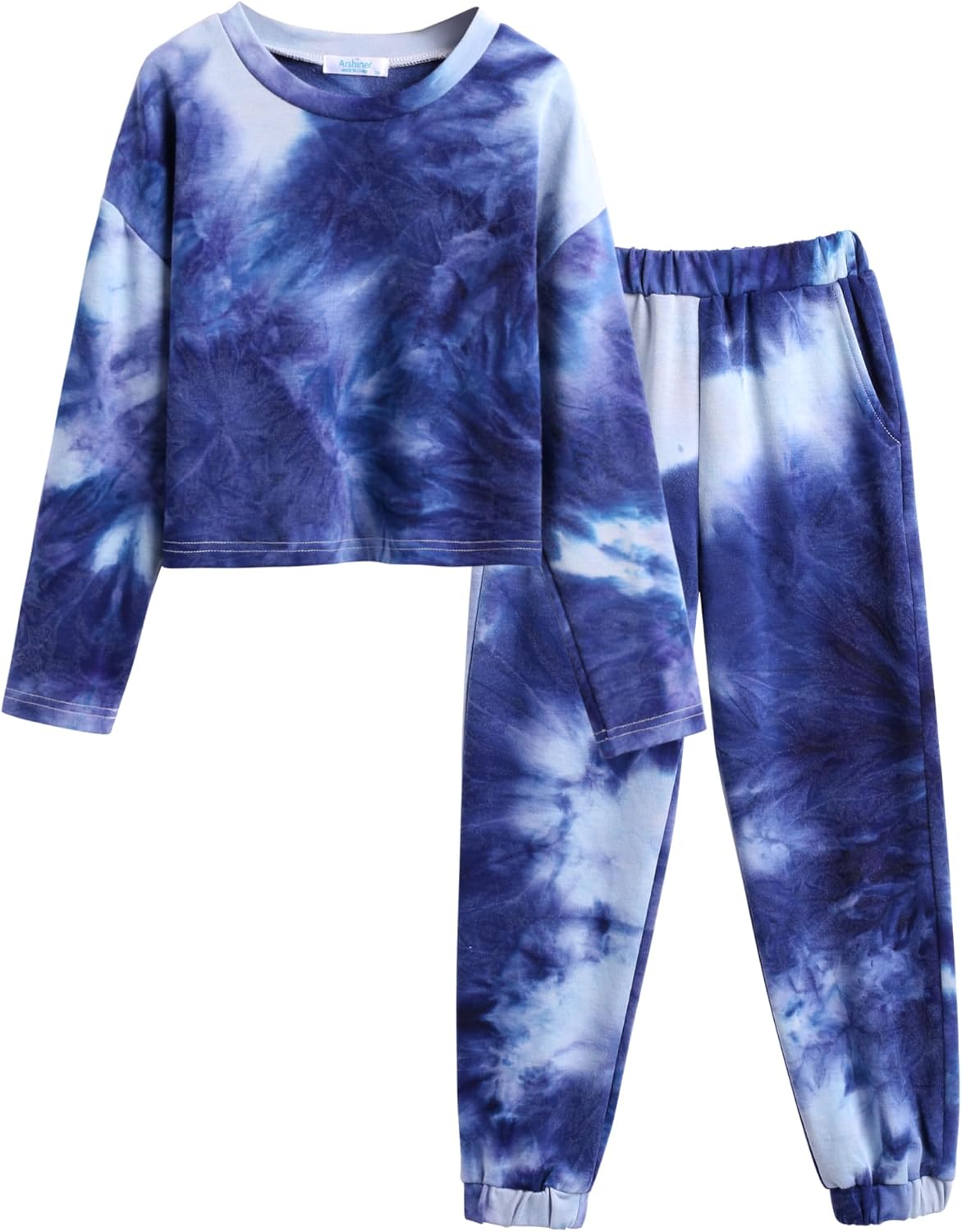 Arshiner Girls 2 Piece Outfits Kids Tie Dye Sweatsuits Set Long Sleeve Shirt and Pants Set Size 5-14 Y
