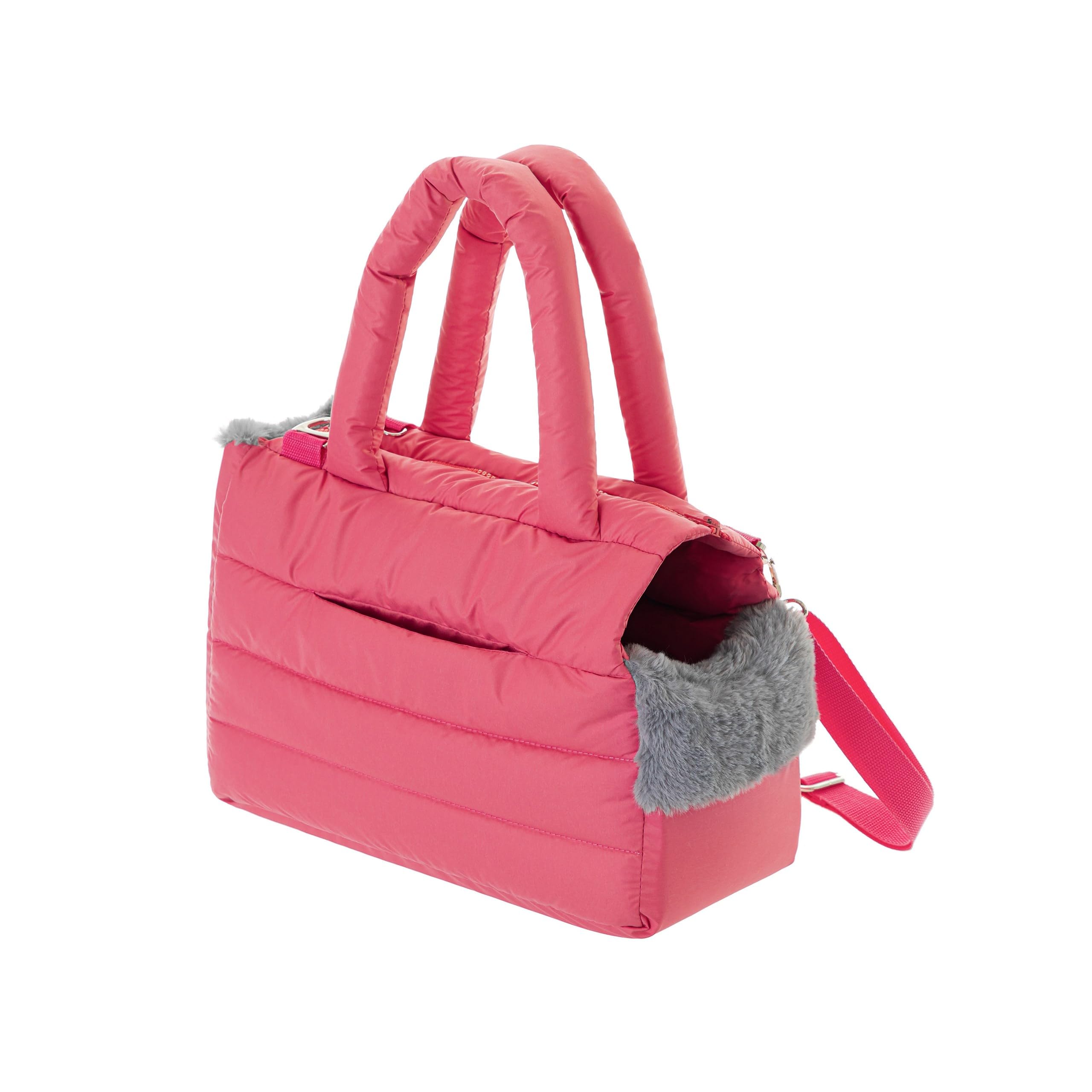 Borsa per il trasporto per cani e gatti – Borsa da viaggio Dog Carrier – Borsa a tracolla per animali domestici con elastico con moschettone, fino a 5 kg – Colore lampone