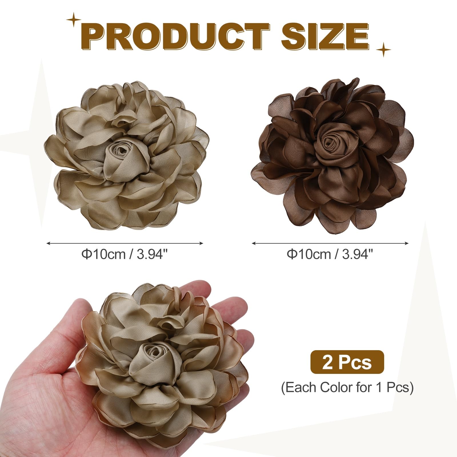 PATIKIL Broches Grandes De Flores De Tela, 2 Piezas Flores De Rosa De Satén Para Mujeres Ropa De Boda, Marrón