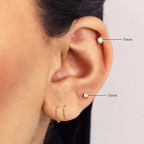 Miniatura 6 de DAYANEY Gold Nose Stud,20G Cartilage earrings Tragus piercing jewelry,14K small nose ring stud, Flat Back tiny nose stud jewelry for WomenMen(2MM)