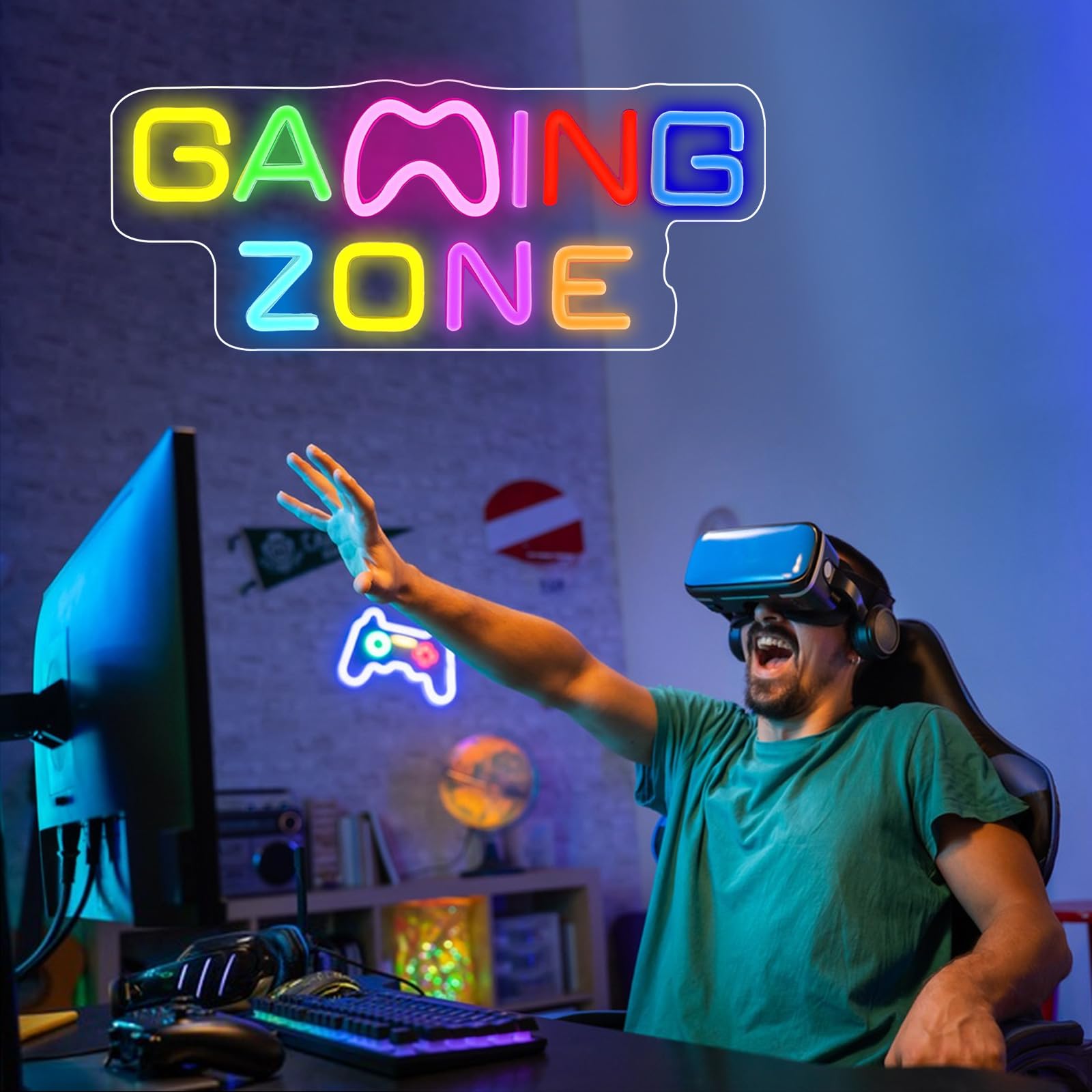 Gaming Zone Neon-Schild Mehrfarbiges Game-Zone-LED-Licht Neonlichter für Wanddekoration Neonlichter für Spielzimmer, Schlafzimmer, Männerhöhle Geschenk für Teens, Freunde, Jungen