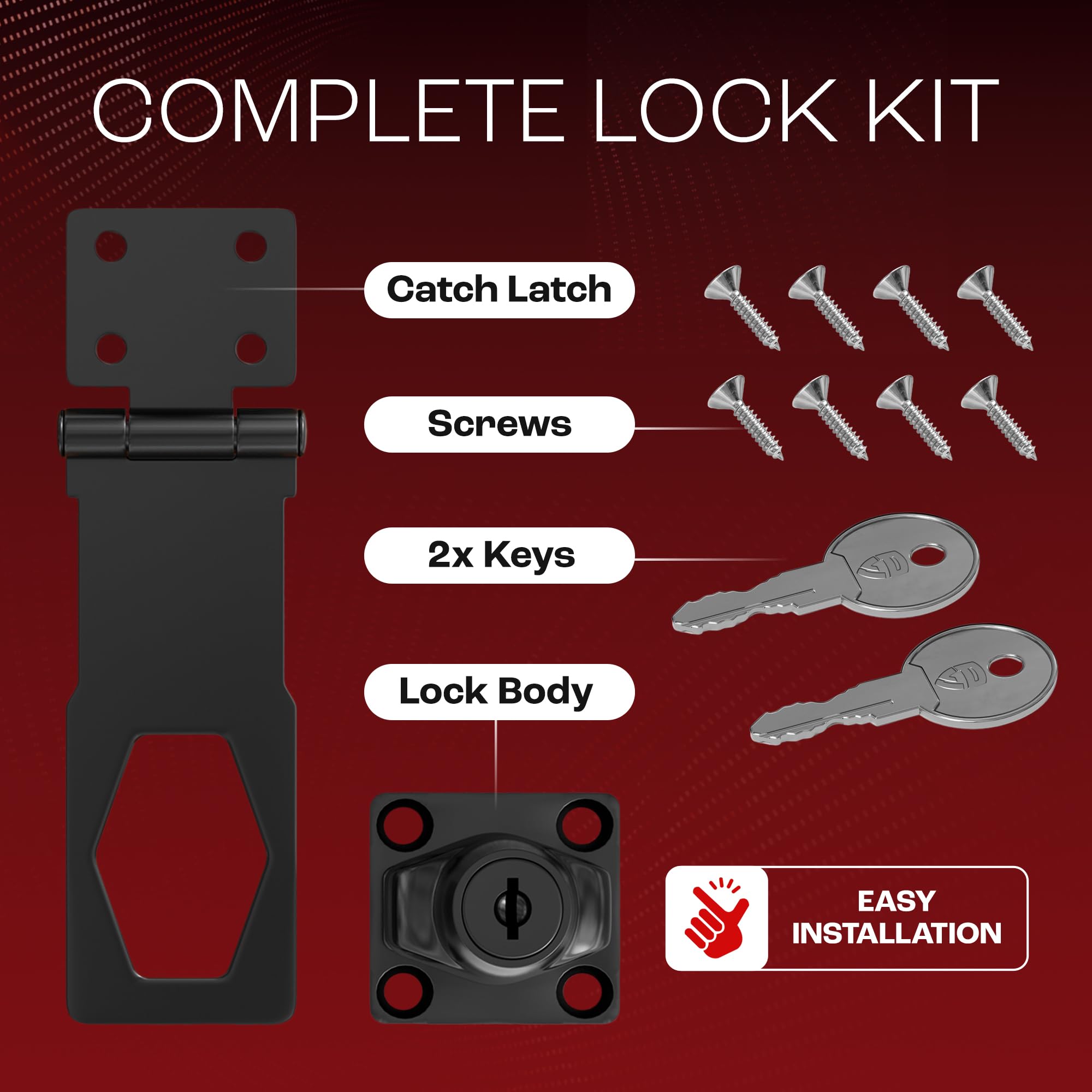 Primeware Pestillo giratorio con llave, kit completo con llaves y hardware, pestillo de bloqueo duradero para armarios, cajones, puertas pequeñas, bisagras de bloqueo de bisagra resistentes, paquete