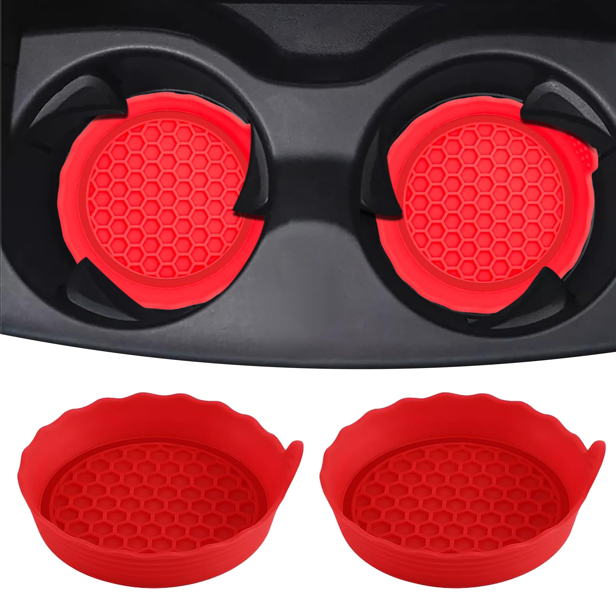 Xibao 2PCS Auto Getränkehalter Untersetzer,Silikon Auto Tasse Halter Einsatz Untersetzer,Auto Tassenhalter Silikon Untersetzer Anti-Rutsch,Geeignet für Limousinen,Autos,Lastwagen,SUVs (Rot)