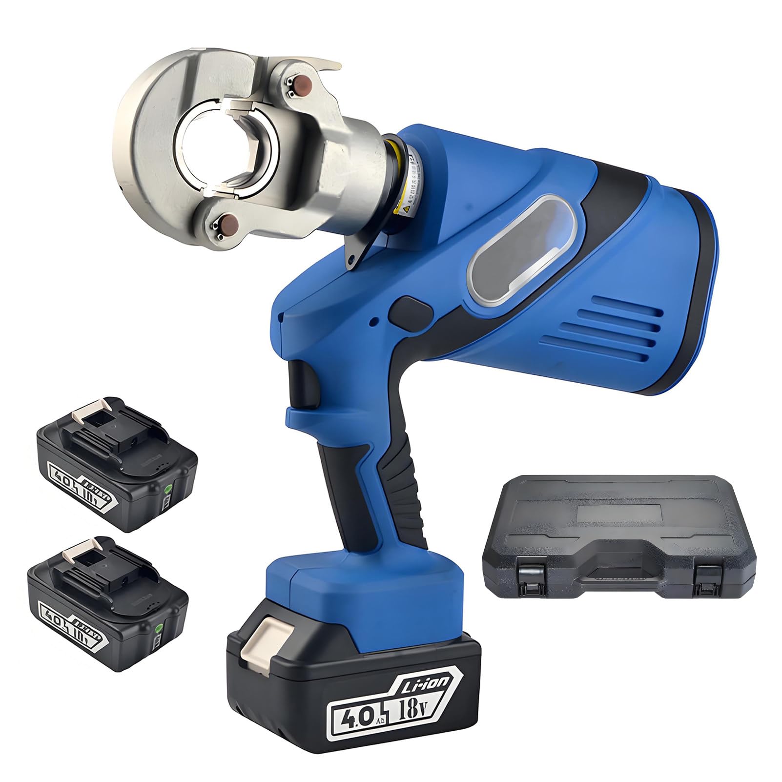 EpyGnom Rechargeable Hydraulic Crimping Tool, Electric Hydraulic Cable Lug Crimping Pliers with 2Pcs Lithium Battery, Battery Powered Terminal Crimper and Cutter, Continuously Crimp EZ-300
