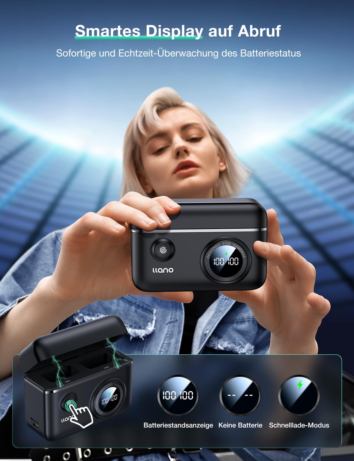 llano 2er-Pack EN-EL25 Akkus mit 18W Schnellladegerät für Nikon Z50 II, Z50, Z30, Z fc 1350 mAh Hochkapazität SD-Kartensteckplatz Intelligentes Digitaldisplay