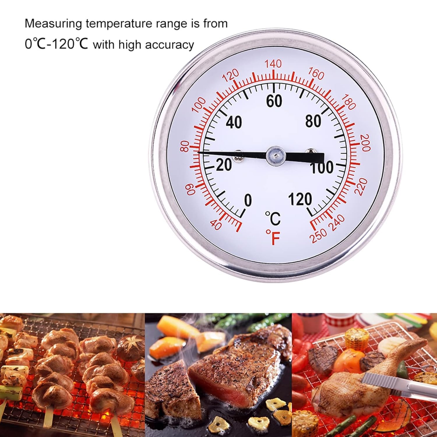 Zerodis Barbecue BBQ Pit Smoker Grill Termometro Temp Gauge Termometro da Esterno in Acciaio Inox Termometro da Forno (0 ° C - 120 ° C)