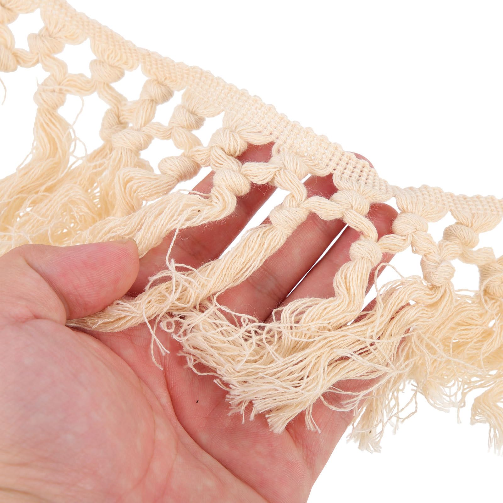 Pompon de Rideau en Dentelle Beige 5m, Bordure Décorative Élégante