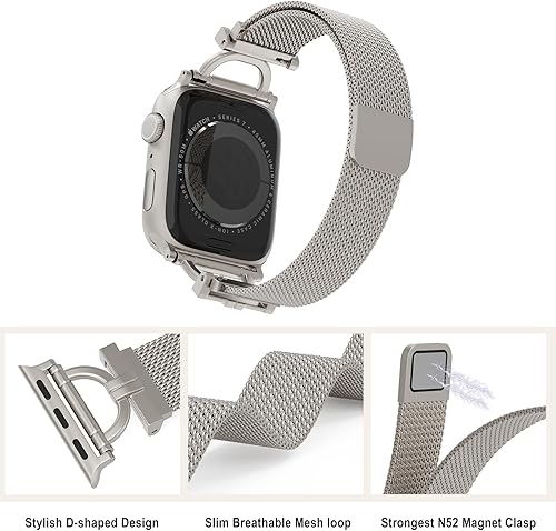 Miniatura 6 de Correa de malla estrecha compatible con Apple Watch Band de 1.654 pulgadas, 1.732 pulgadas, 1.772 pulgadas, 1.496 pulgadas, 1.575 pulgadas, 1.614