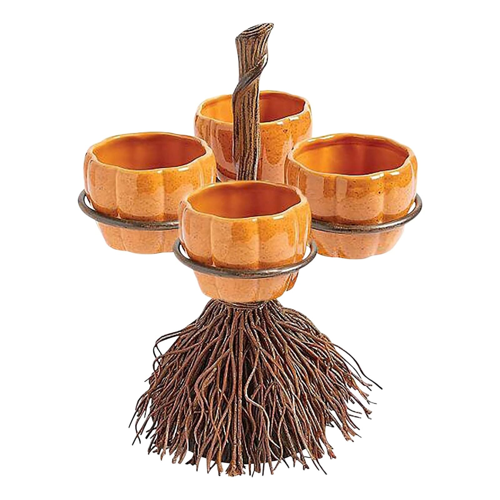 GPAHRRDNIJ Halloween Pumpkin Snack Bowl Stand,Pumpkin Bowls on Broom,Collapsible Party Trays,Candy Holder Favor Supplies,Perfect for Serving Snacks,Salad,Dessert,Creative Props Decor