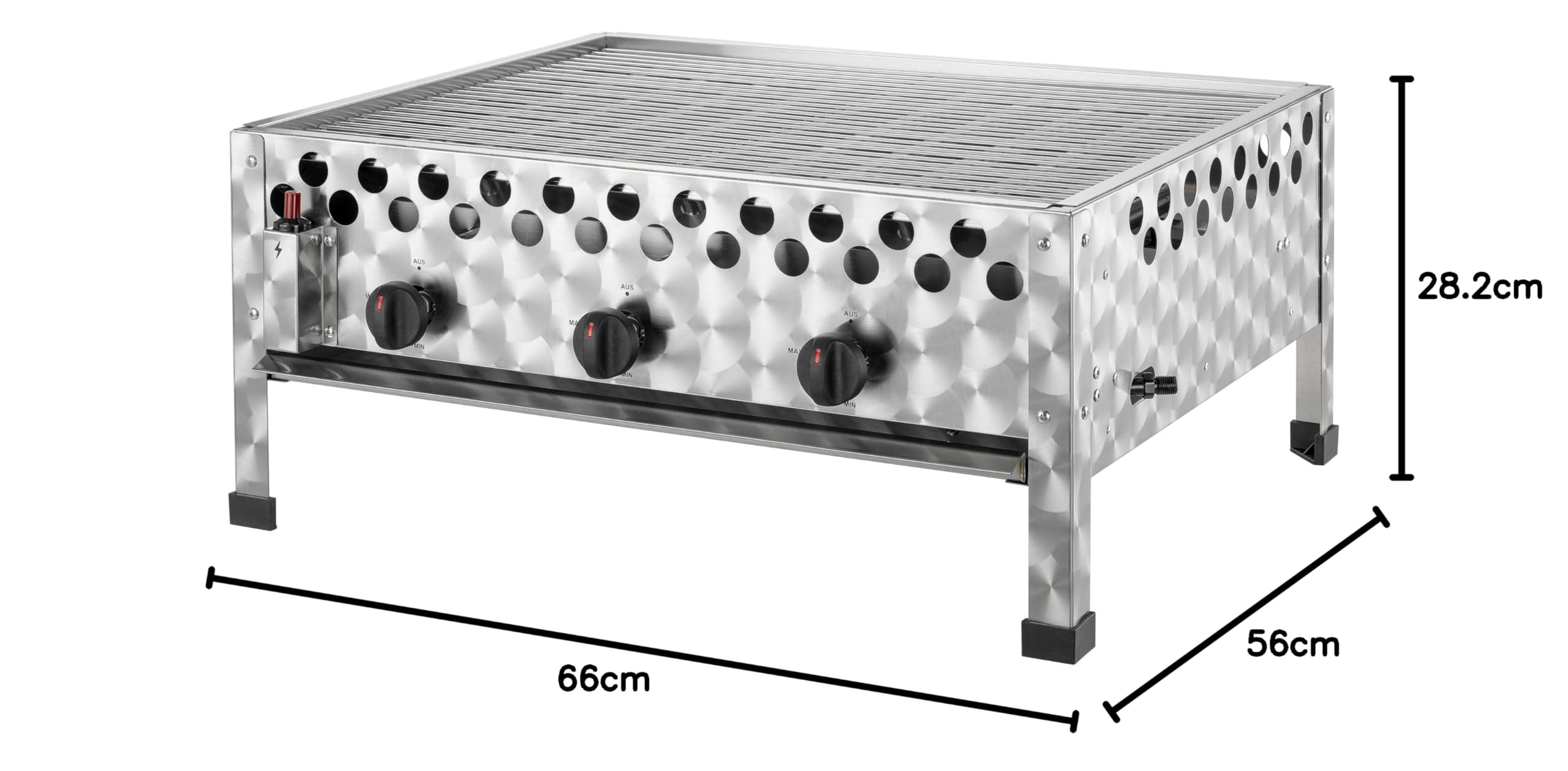tepro Gasgrill Wurstbräter mit Grillrost, 3 Edelstahl-Brenner je circa 4 kW, Grillfläche circa 56,5 x 46,5 cm, Maße circa 66 x 56 x 28,2 cm