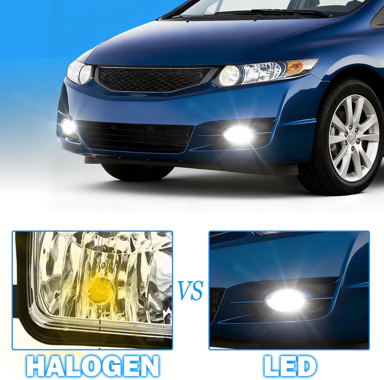 LED Fog Lights Replacement for 2009 2010 2011 Honda Civic 2dr Front Bumper Fog Lamps with Switch and Wiring Kit Clear Lens 1 pair of Fog Lights