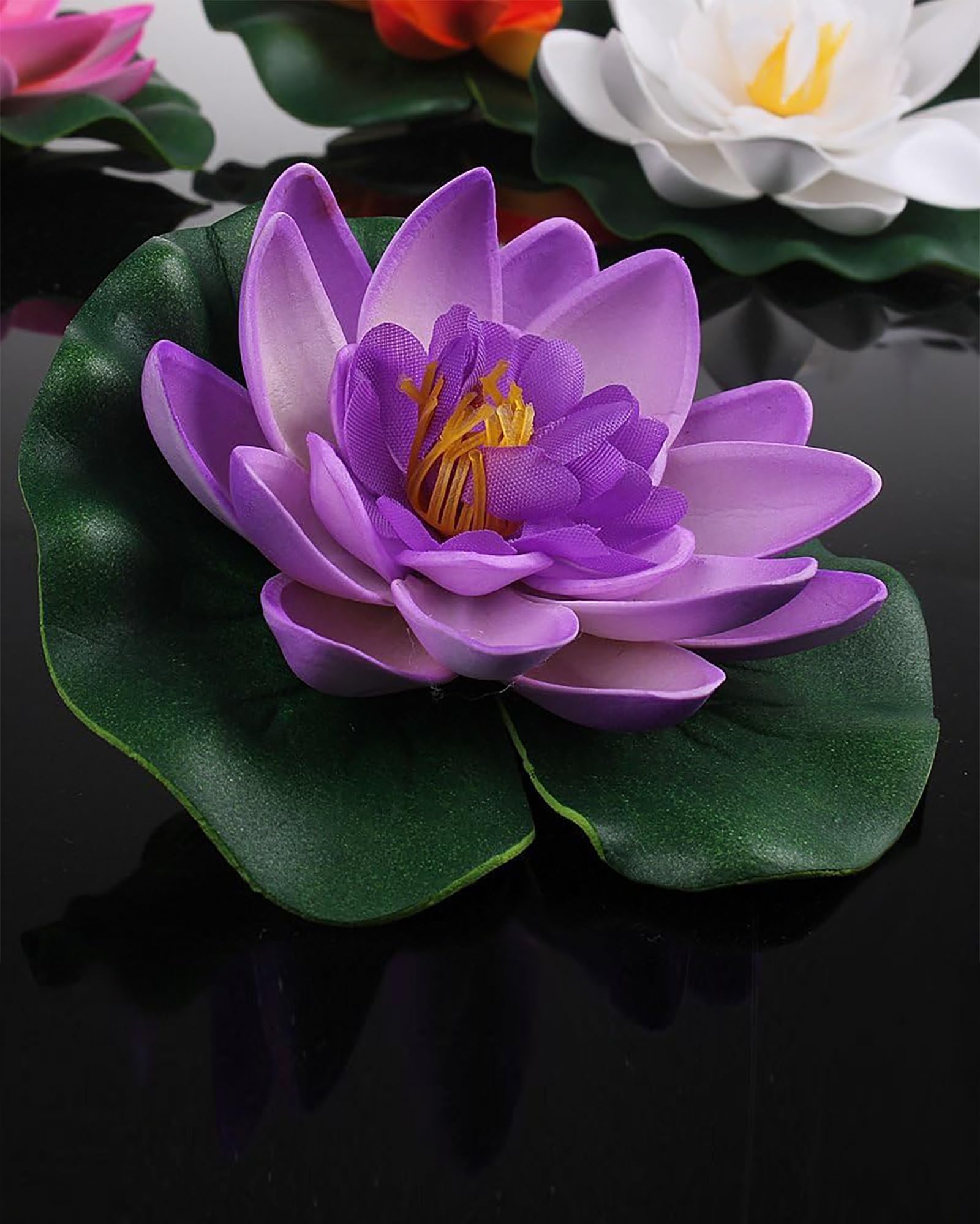Homesake® Artificial Floating Foam Lotus Flower with Water Lily Pad, Lifelike Ornanment Perfect for Home Garden Pond Decoration Puja, 10 cm, Set of 6 (Purple)-image-22