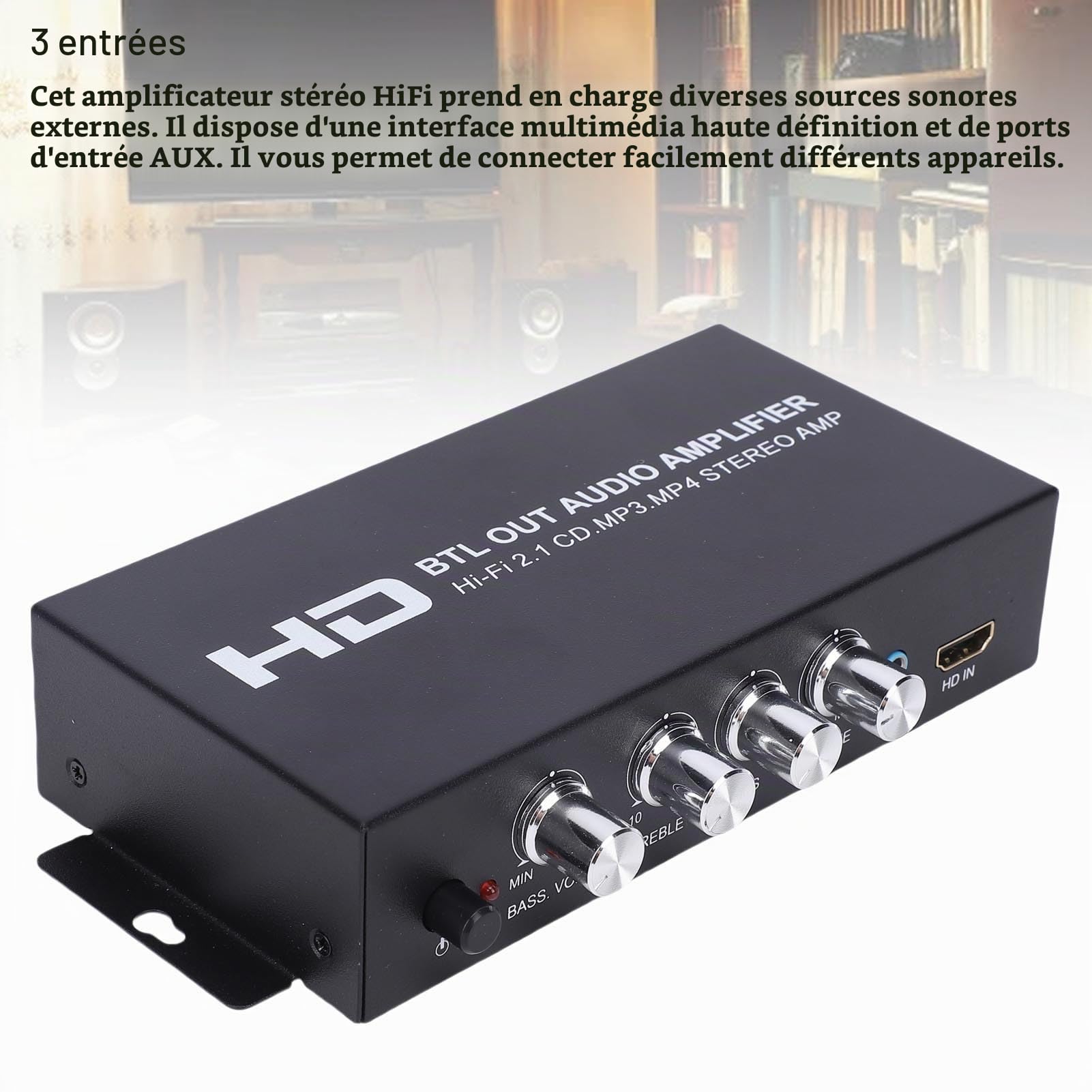 Annadue Amplificateur Audio Stéréo HiFi M045, Double Canal, Bluetooth, Compatible avec Entrées HDMI/RCA/AUX, Prise UE