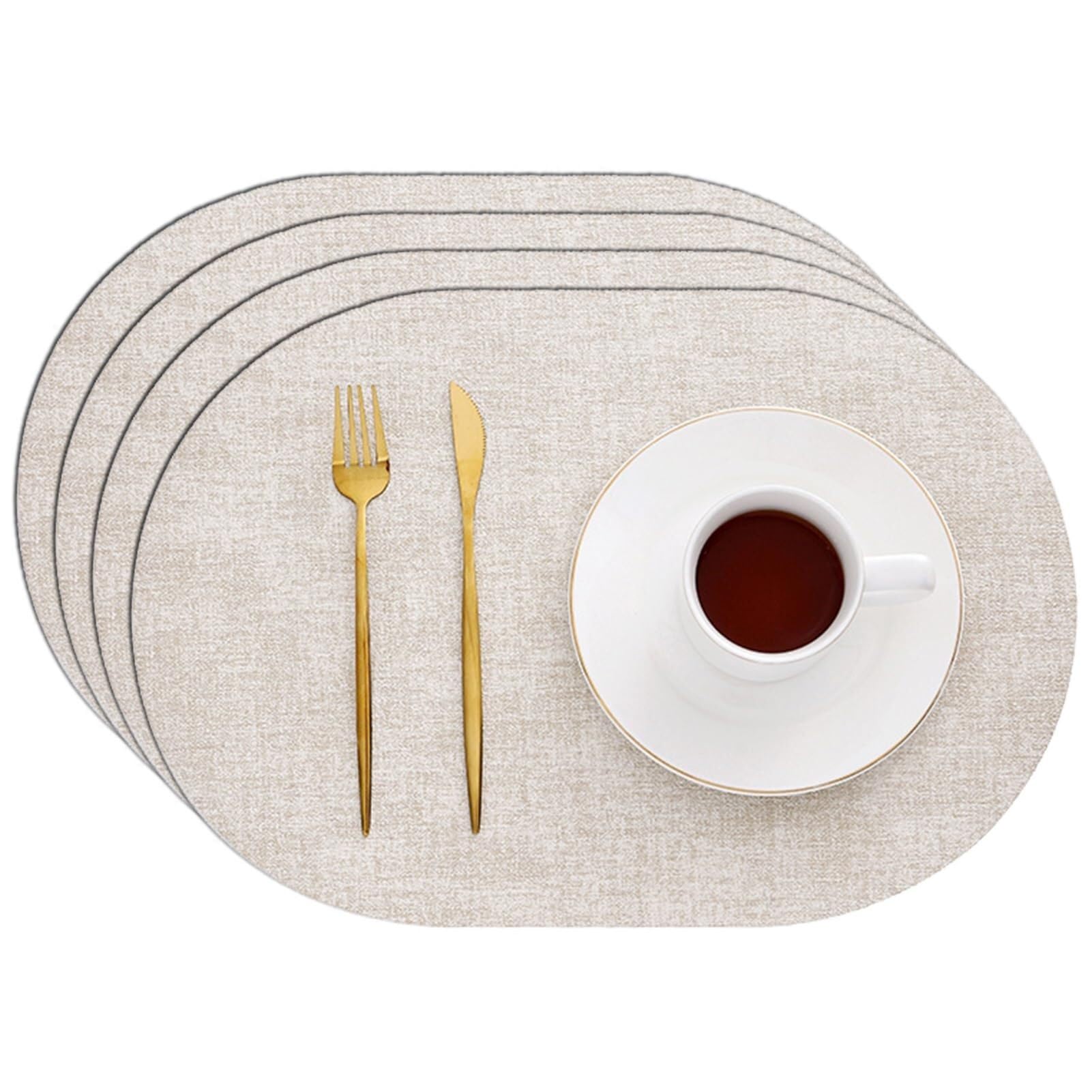 TIMOBISS Tovagliette all'americana double-face in finta pelle, impermeabili, antiscivolo, lavabili, per sala da pranzo e uso esterno, set di 4/6/8 (beige, ovali, set da 4)