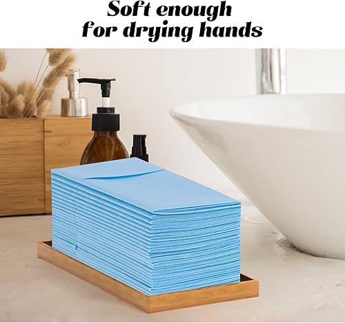 Miniatura 7 de KAMMAK Servilletas Azul Claro Desechables con Bolsillo Paquete de 100 Servilletas de Papel Tipo Tela para Cena Toallas de Mano Plegadas para