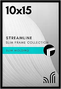 Americanflat 10x15 Picture Frame with Polished Plexiglass - Streamline Collection - Thin Border Picture Frame for Wall Display - Hanging Hardware Included - Black