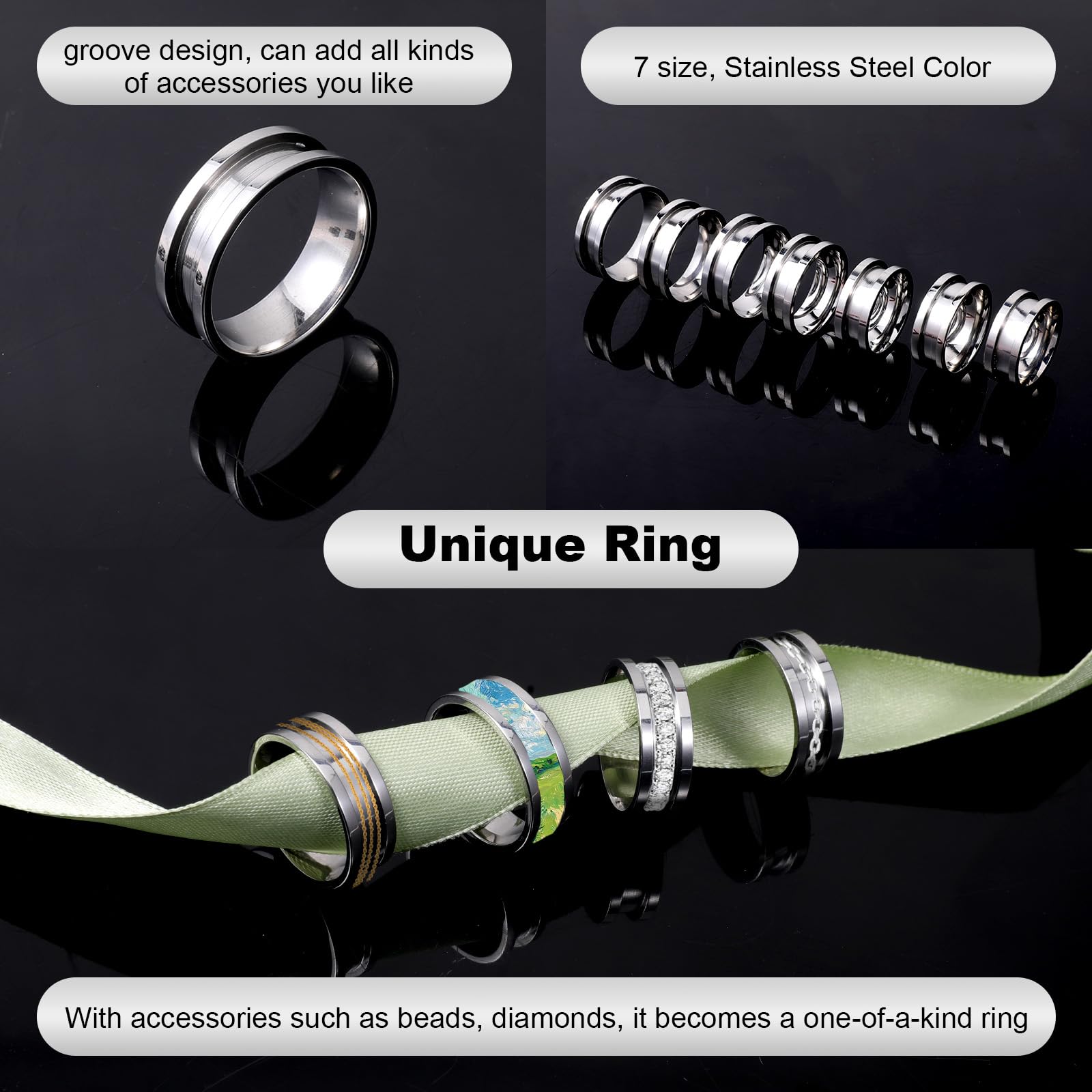 Snapklik.com : Ring Blanks, 14 Pcs Stainless Steel Finger Rings Grooved ...