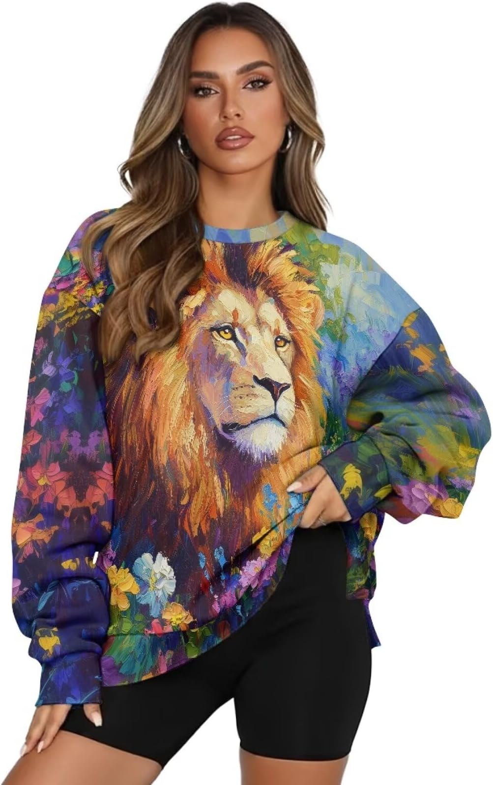 Oil Painting Sweatshirt Vintage Sweatshirts for Women Crewneck Shirts with Pockets