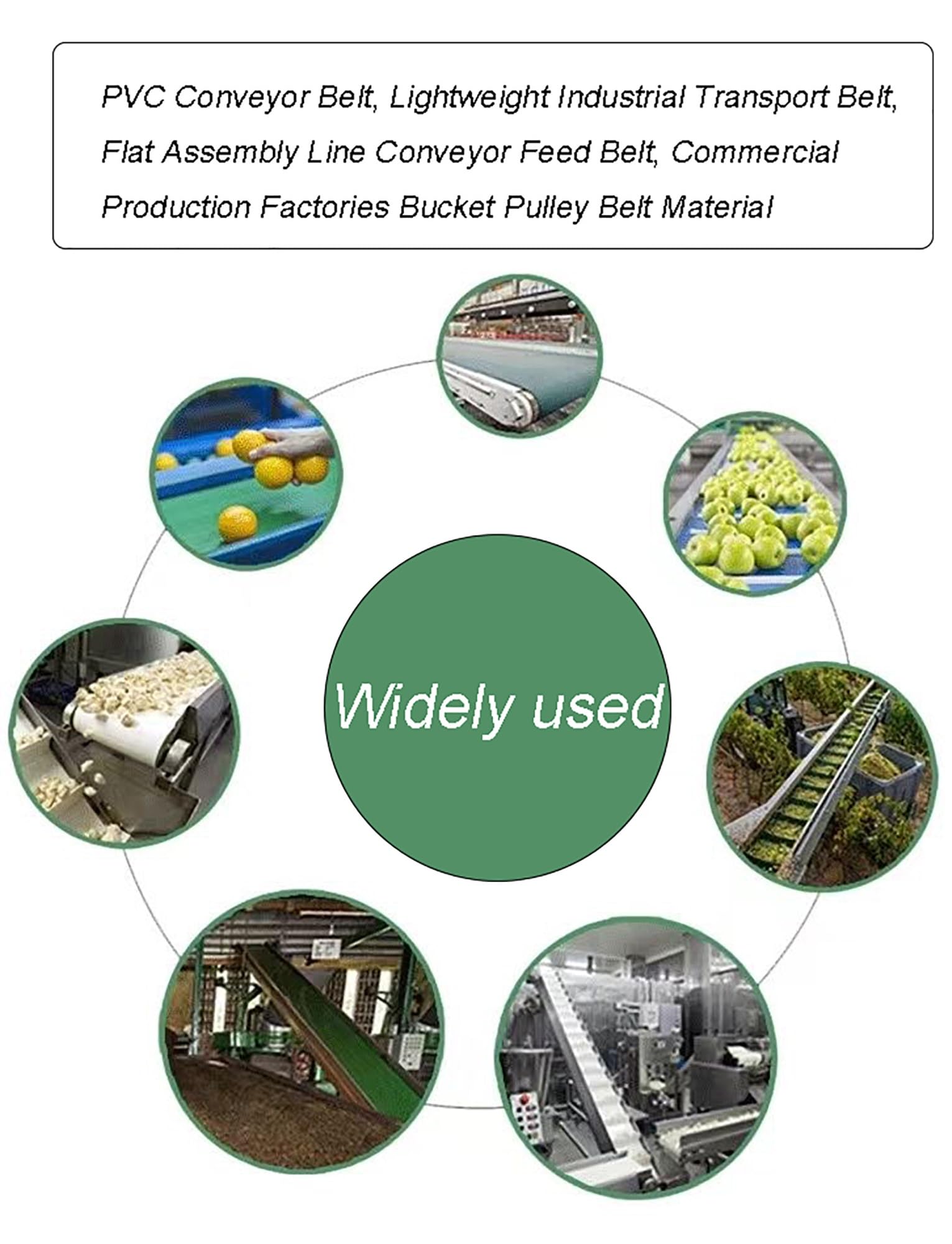 Cinghia trasportatrice di Ricambio in PVC Verde, 900x240 mm, Adatta per Il Trasporto Industriale in Linee di confezionamento e Produzione, soluzioni per la movimentazione di Materiali pesant